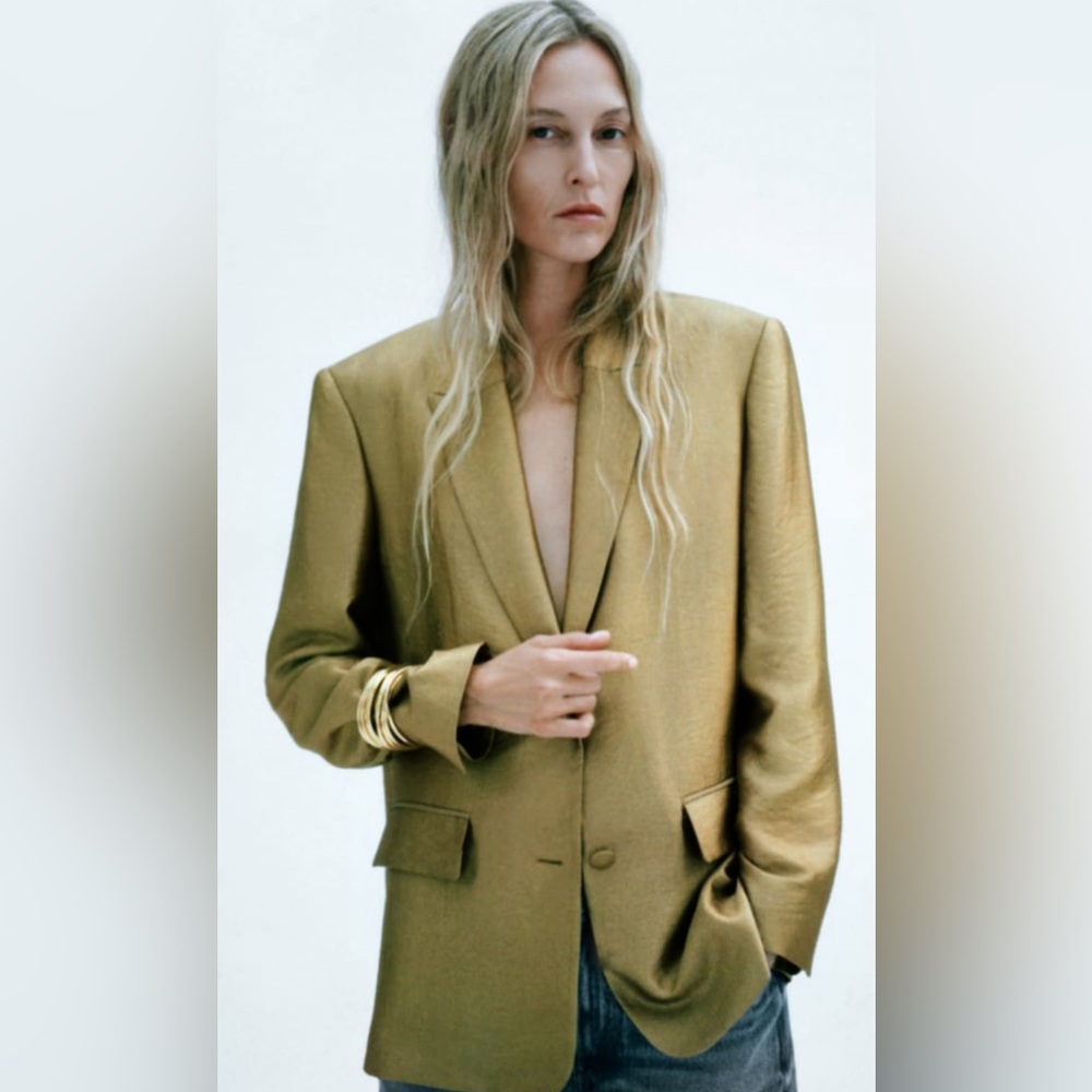 Zara gold straight cut blazer